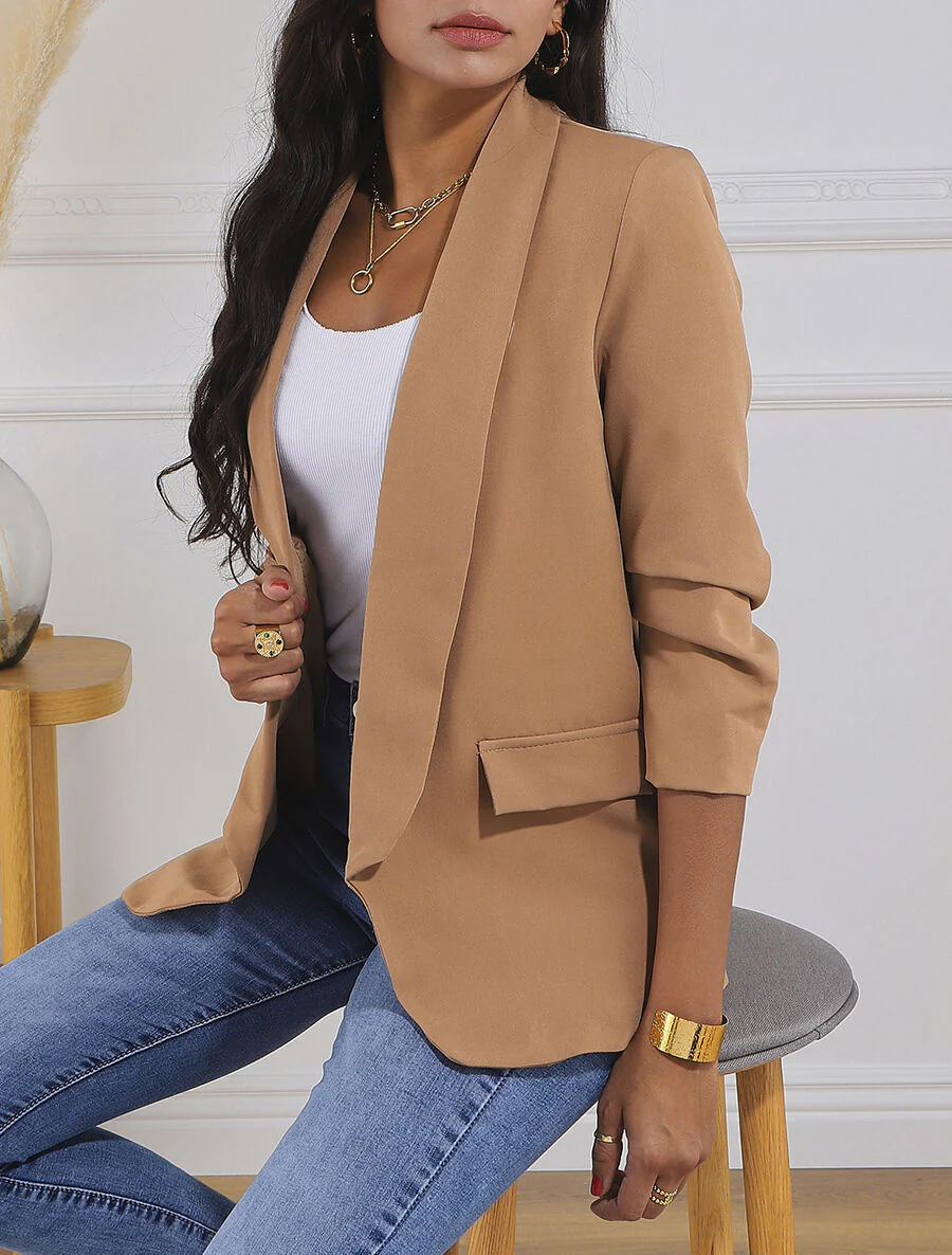 Open blazer met gepleisterde mouwen - Kameel - Image 3