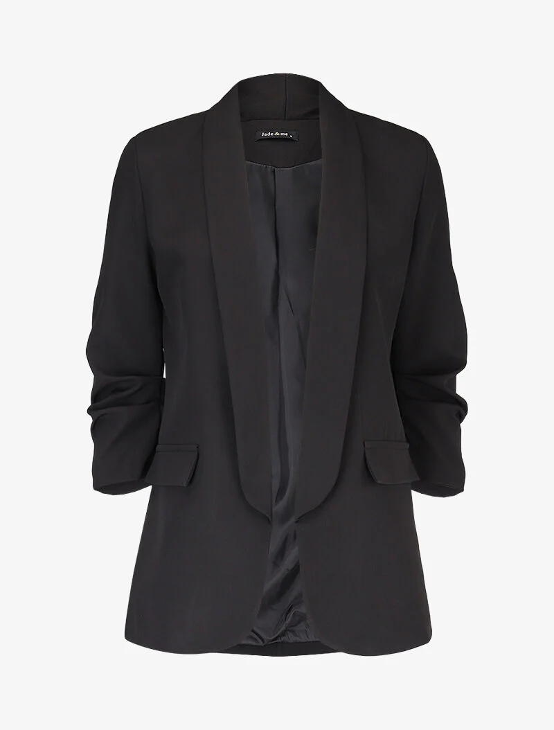 Open blazer met geplooide mouwen - zwart