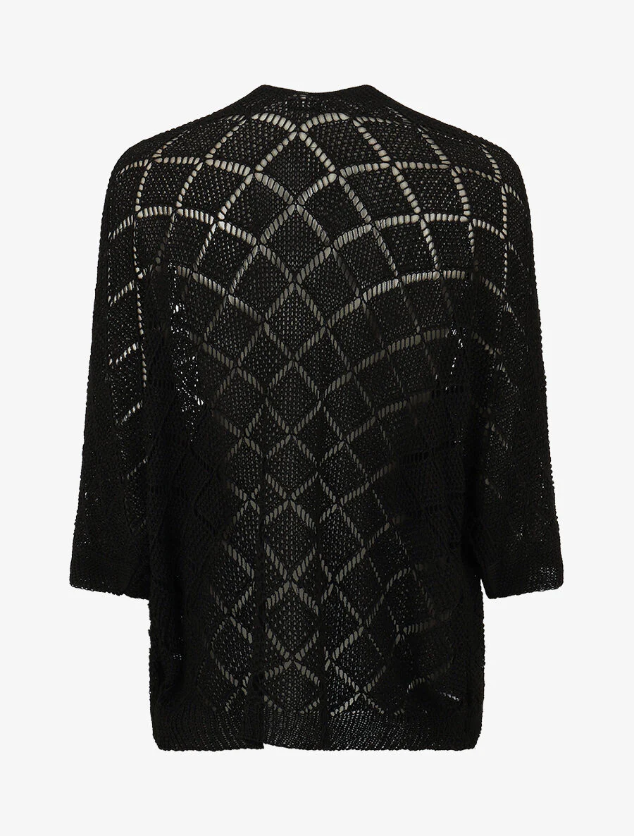 Open gebreid vest - Zwart - Image 2