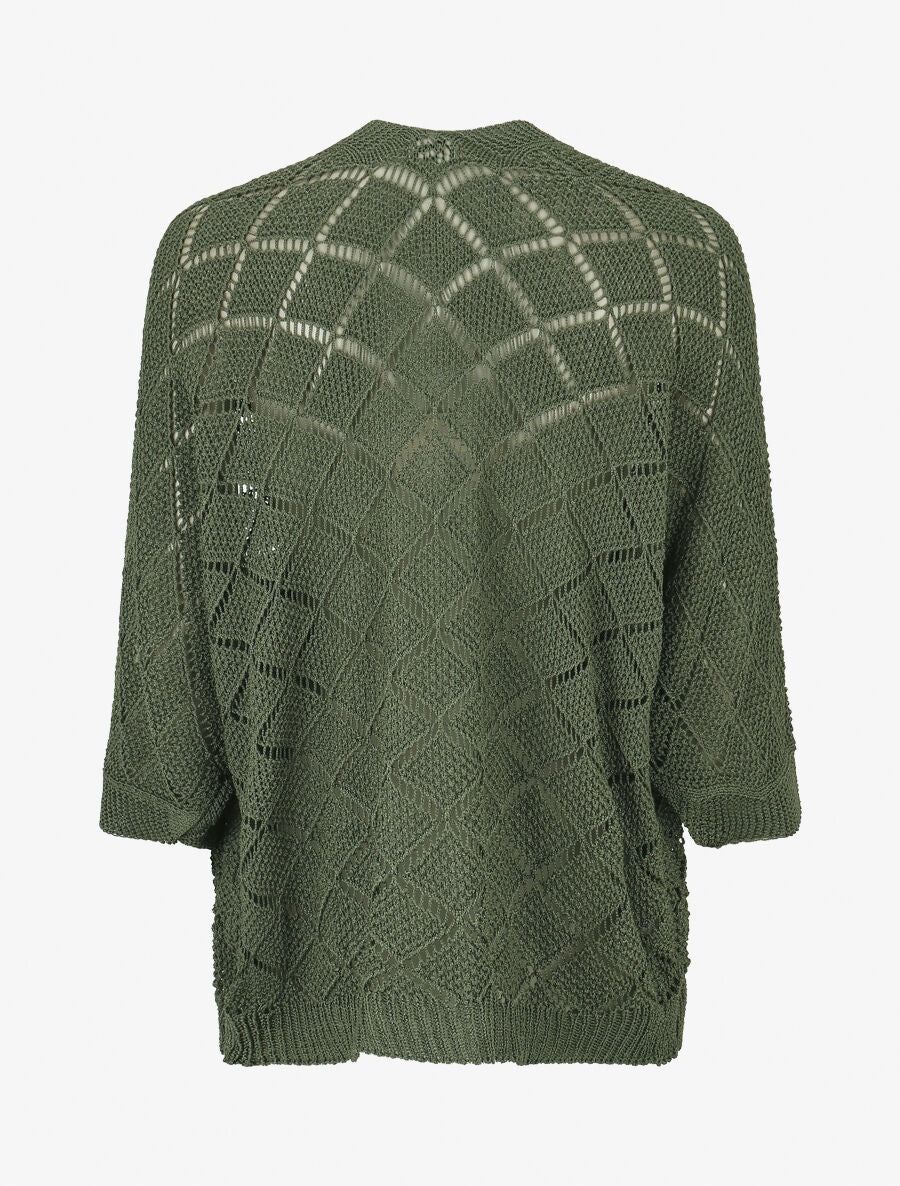 Open gebreid vest - Kakigroen - Image 2