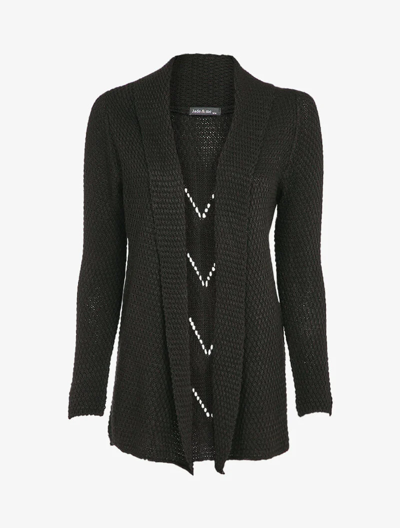 Open gebreid vest met opstaande kraag - Zwart