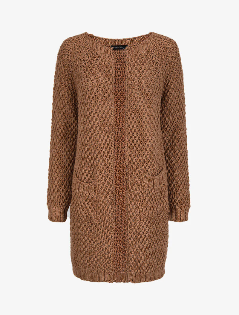 Open gehaakt vest - Camel
