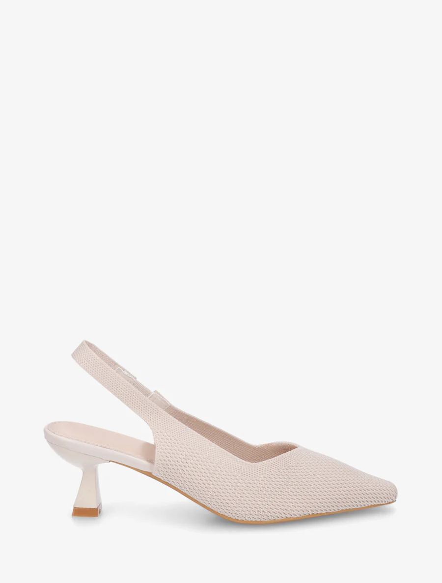 Open hiel pumps van stof - Beige