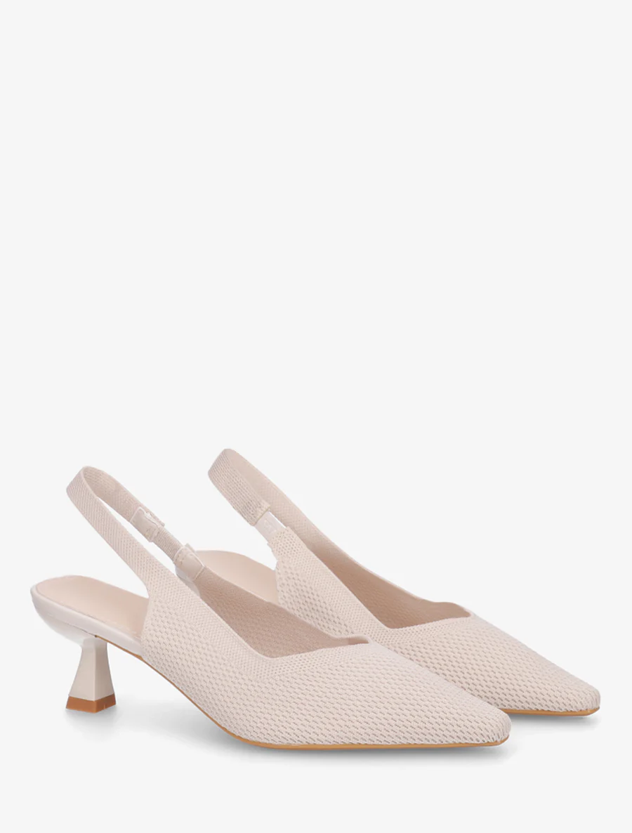 Open hiel pumps van stof - Beige - Image 4