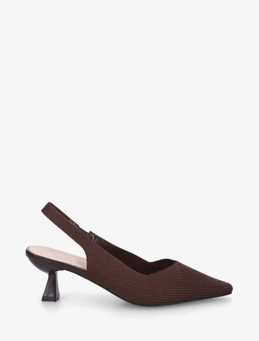 Open hiel pumps van stof - Bruin