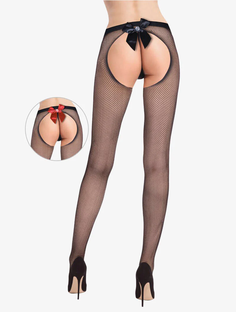 Open panty's met grote strik met strass - zwart