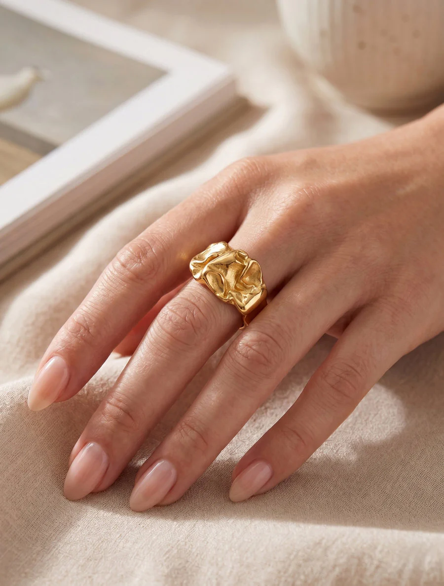Open ring met gekreukt effect - Goud