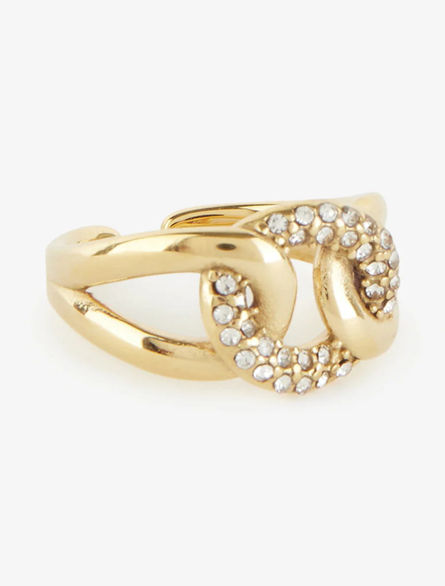 Open ring met verstrengelde schakels en strass. - Goud - Image 2