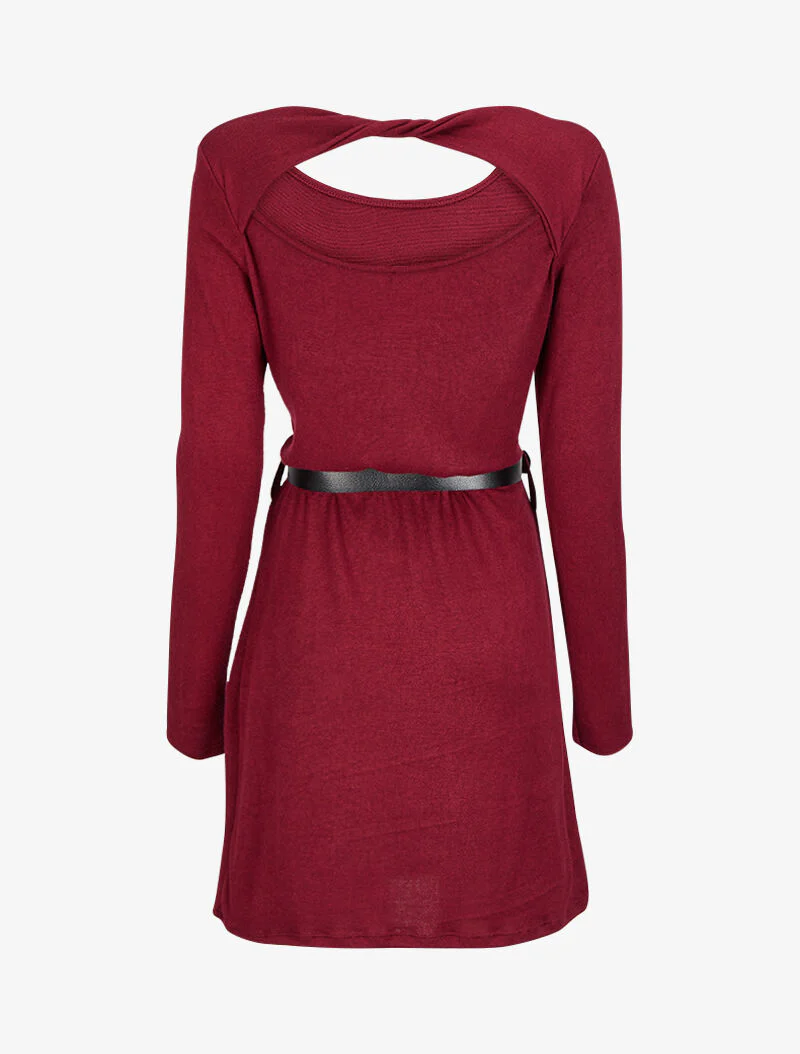 Open rug trui jurk met gedraaid detail - Bordeaux - Image 2