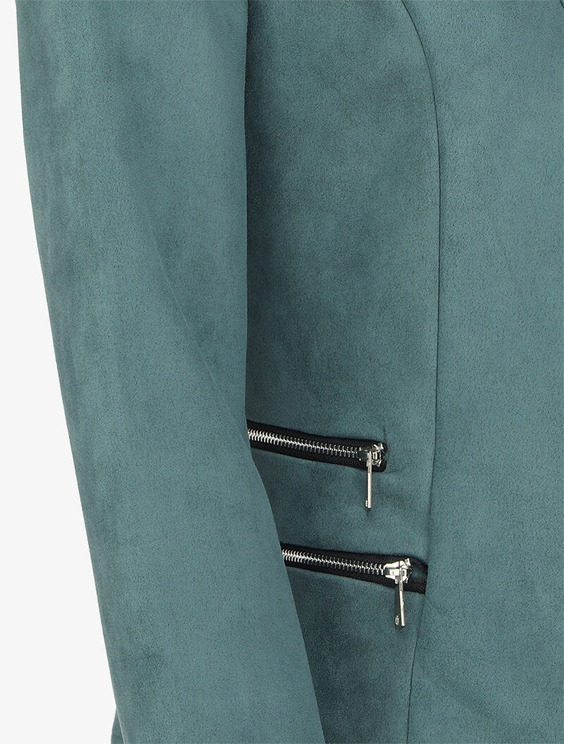 Open suède-look jas met nepzakken met rits - Karrenblauw - Image 3