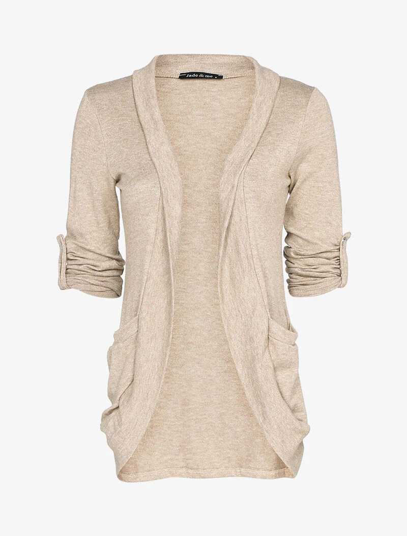 Open vest met omgeslagen mouwen - Taupe - Image 2