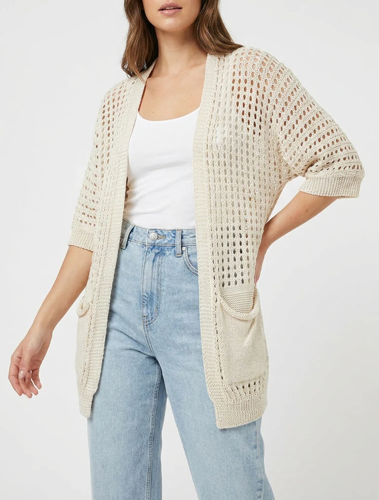 Opengewerkt vest - Beige - Image 4