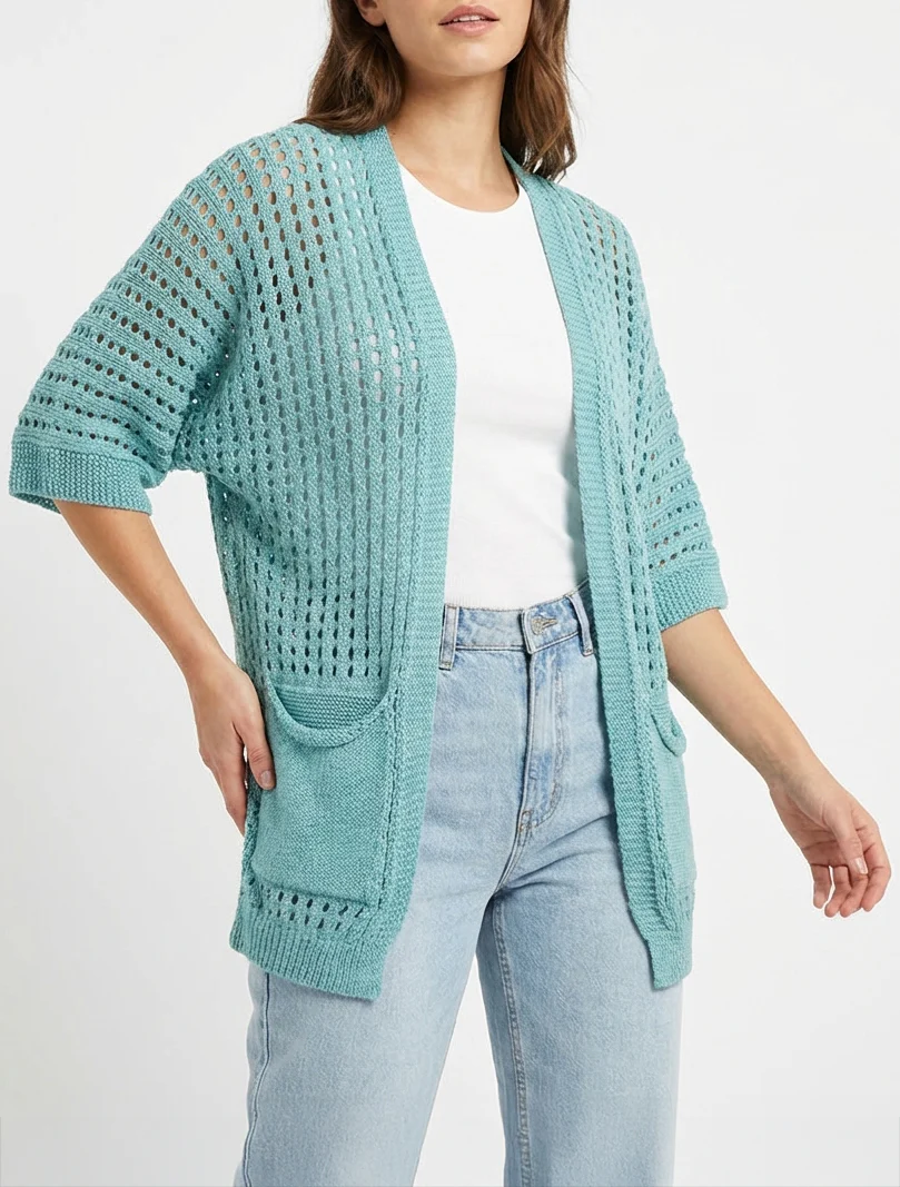 Opengewerkt vest - Turkoois - Image 4
