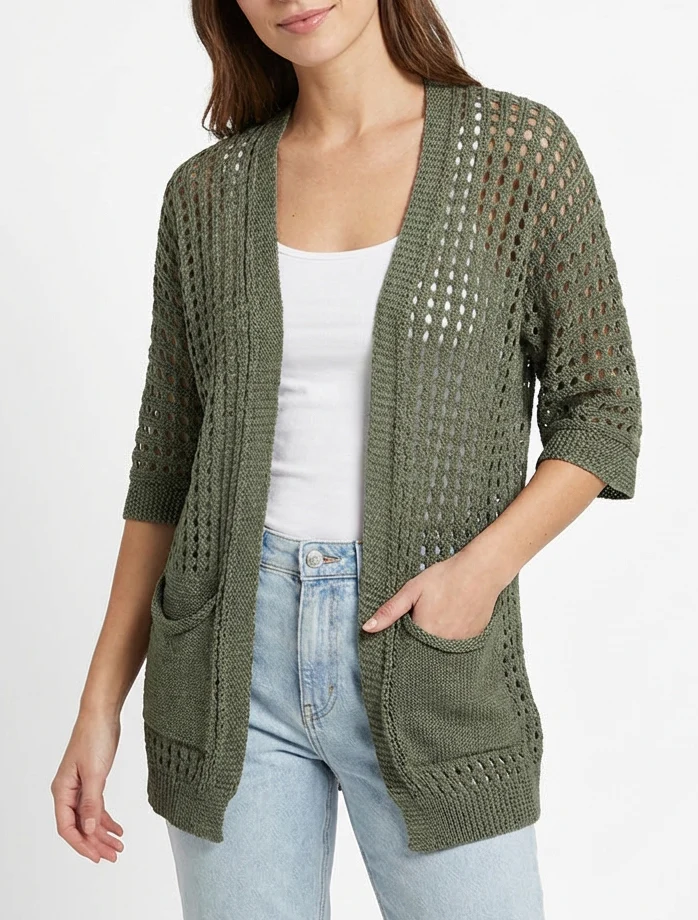 Opengewerkt vest - Kaki - Image 4