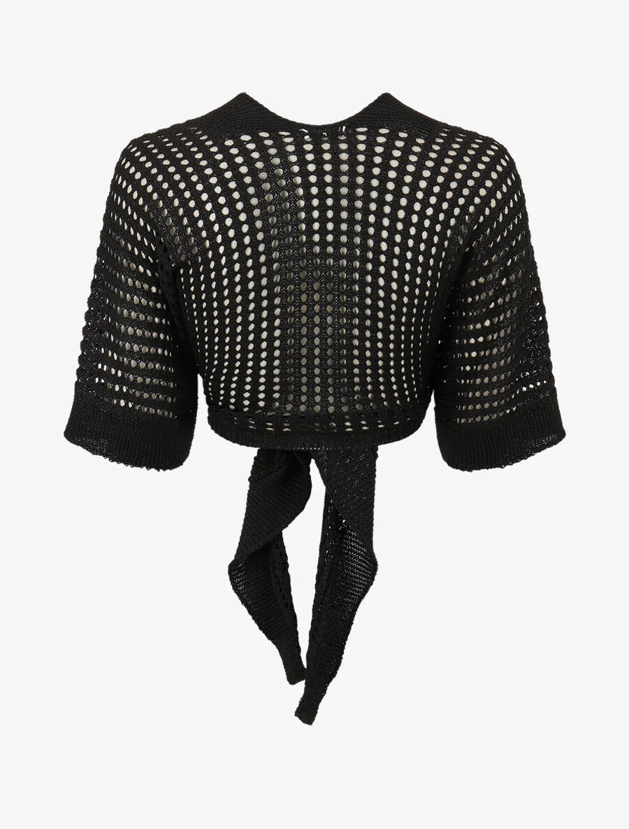 Opengewerkt vest met stropdas - Zwart - Image 2