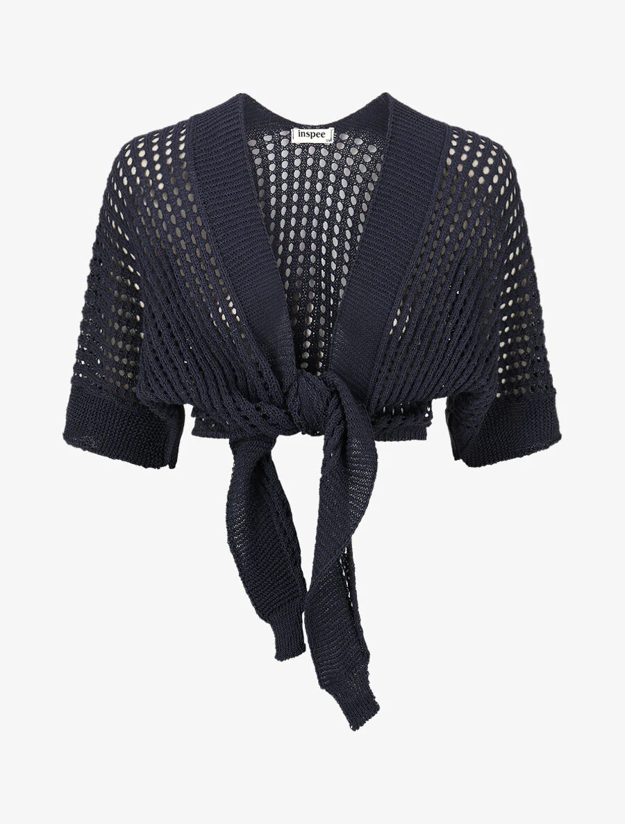Opengewerkt vest met stropdas - Marineblauw