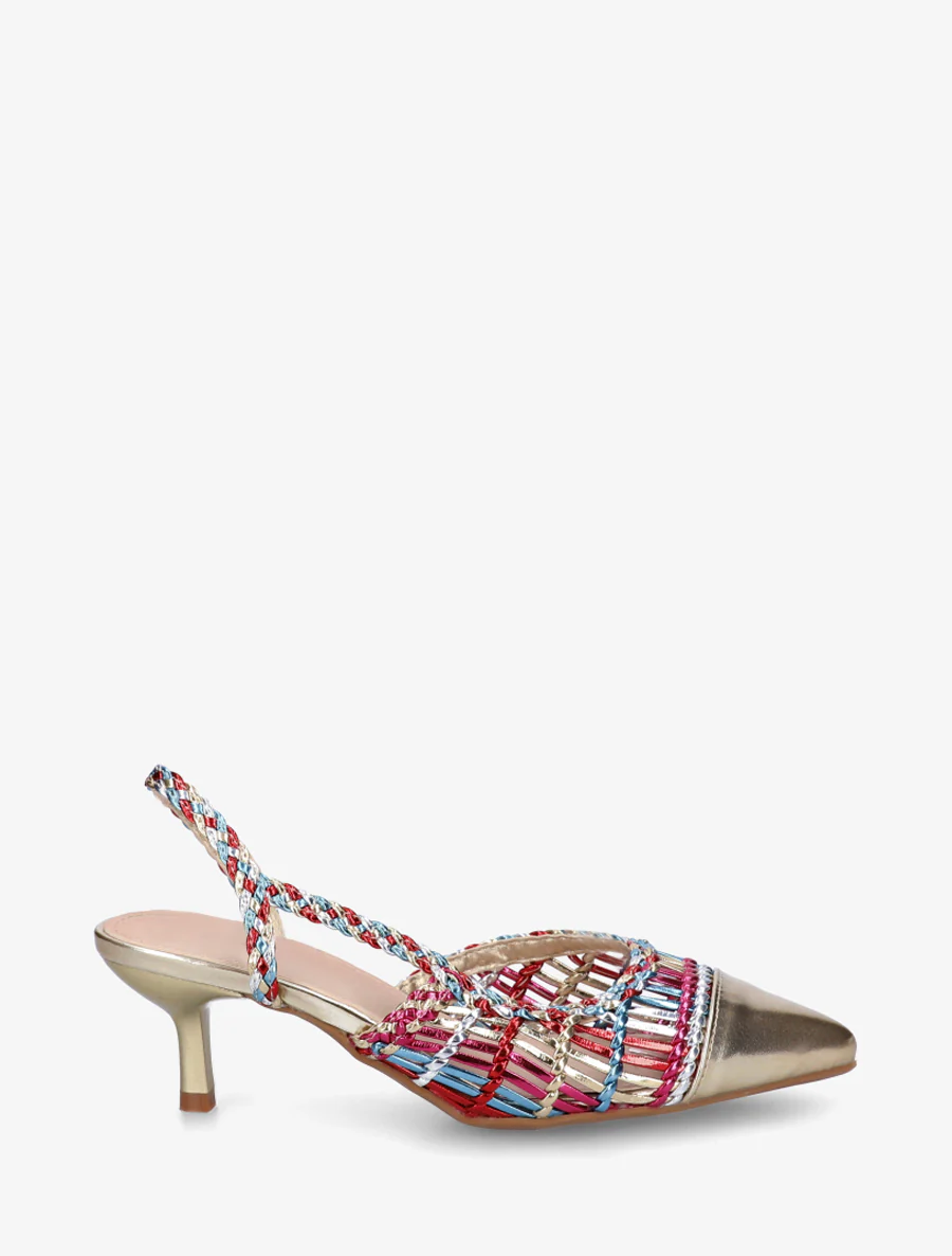 Opengewerkte sandalen met gevlochten enkelband - Fuchsia