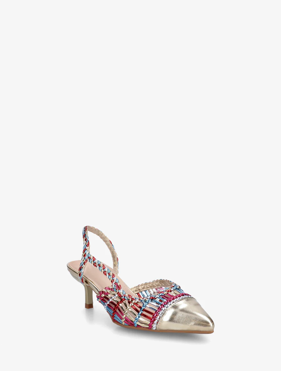 Opengewerkte sandalen met gevlochten enkelband - Fuchsia - Image 2