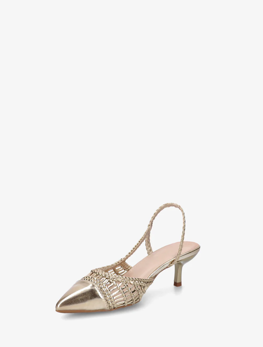 Opengewerkte sandalen met gevlochten enkelband - Goud - Image 3