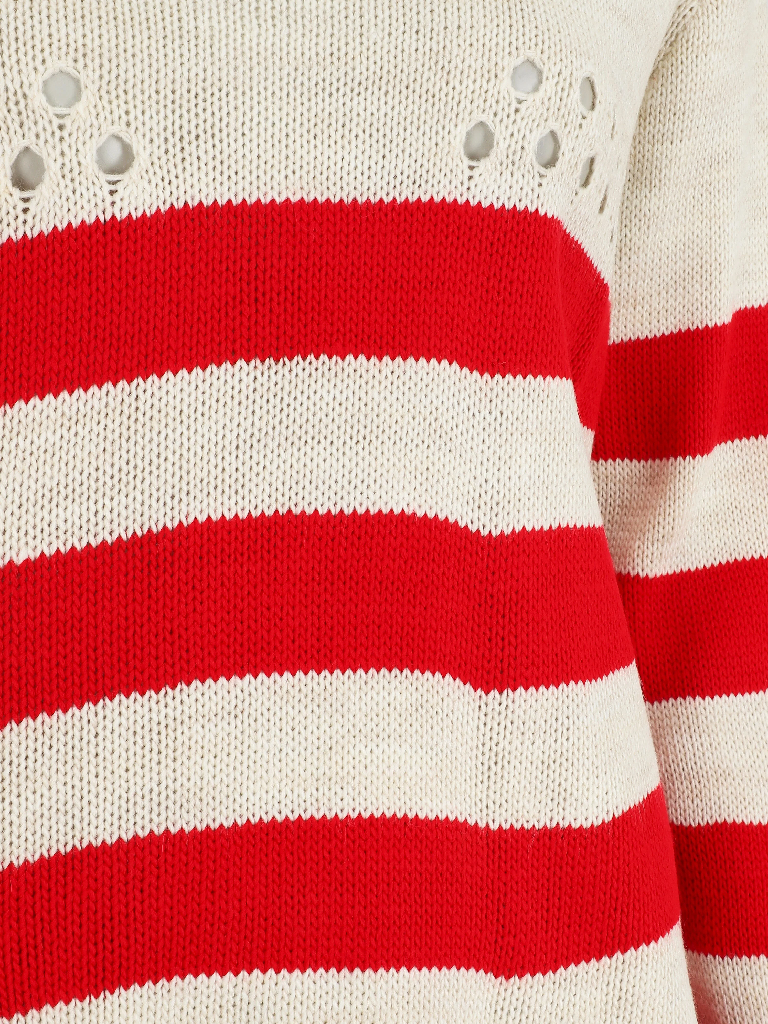 Opengewerkte streepjestrui - Rood/beige - Image 3