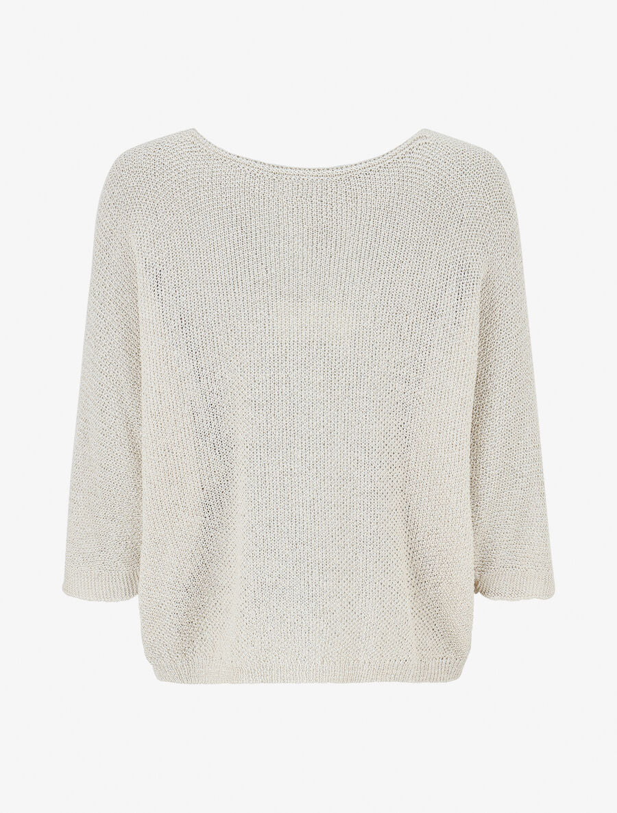 Opengewerkte trui met iriserend detail - beige - Image 2