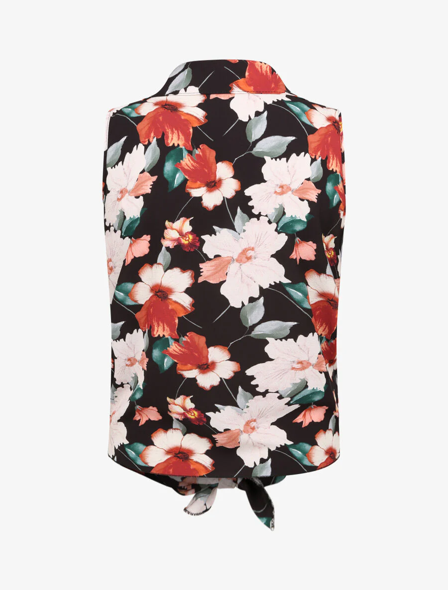 Blouse met strik en orchideeprint - Zwart - Image 2