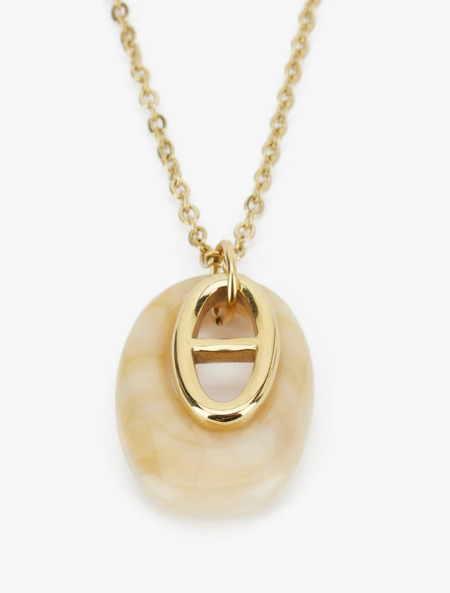 Ovale hanger ketting - Goud/beige - Image 3