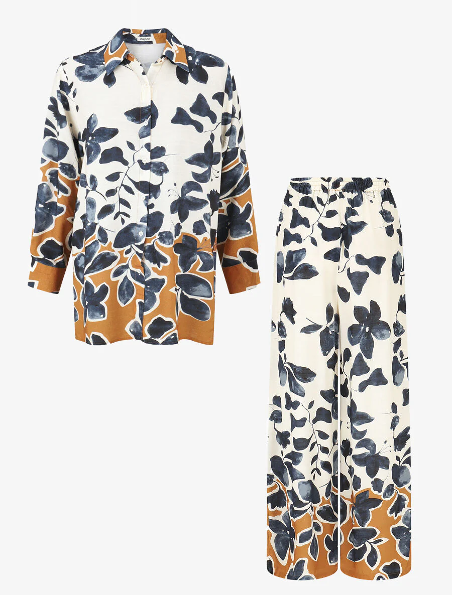Overhemd en broek met bloemen print - Marine - Image 2