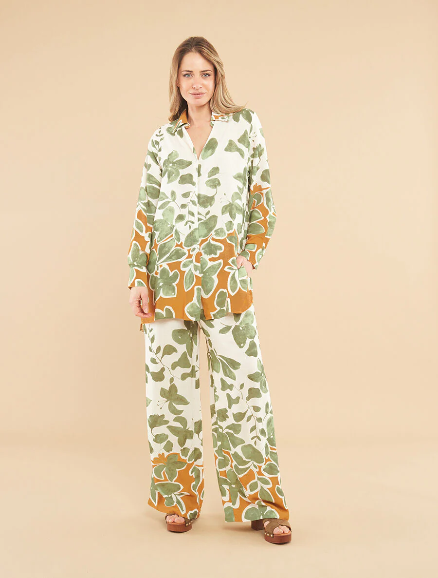 Overhemd en broek met bloemen print - Groen