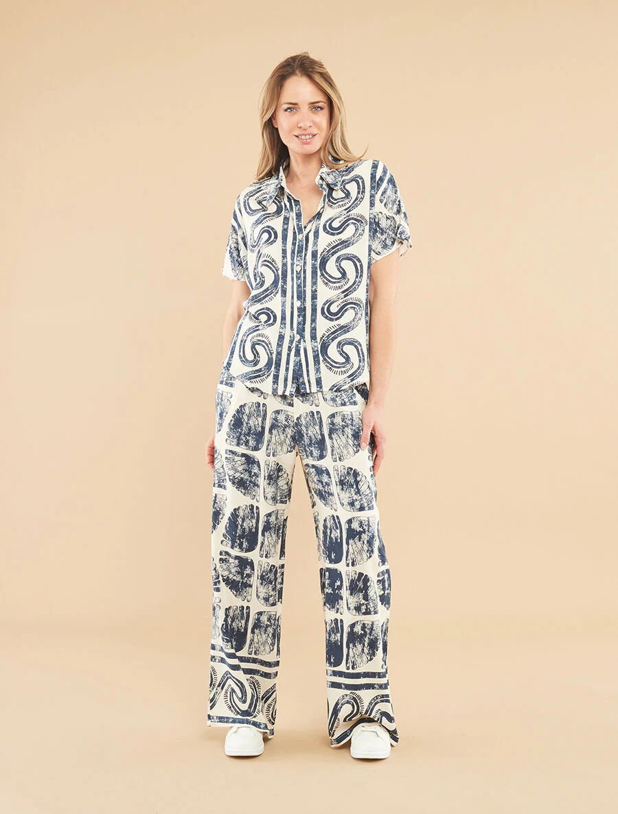 Overhemd en broek met fantasieprint - Marineblauw