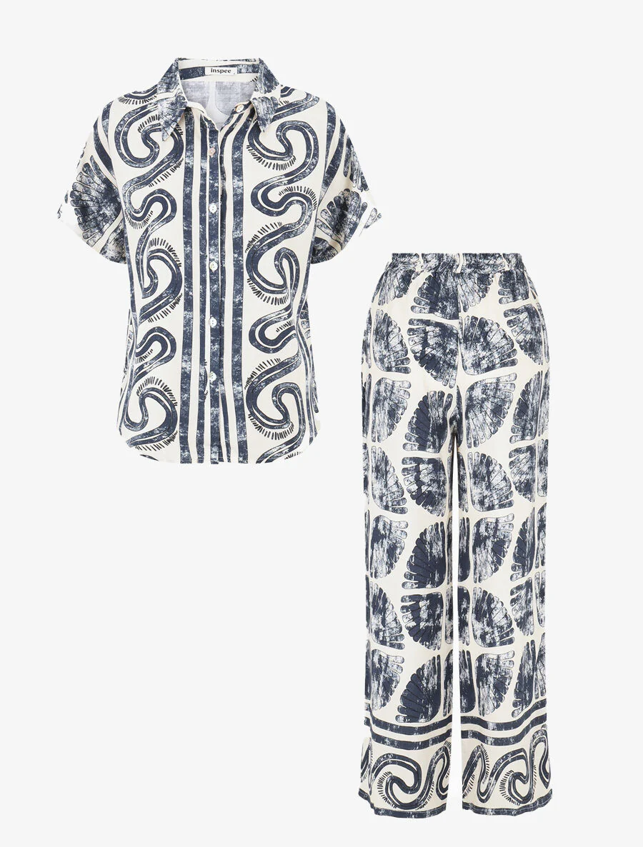 Overhemd en broek met fantasieprint - Marineblauw - Image 2