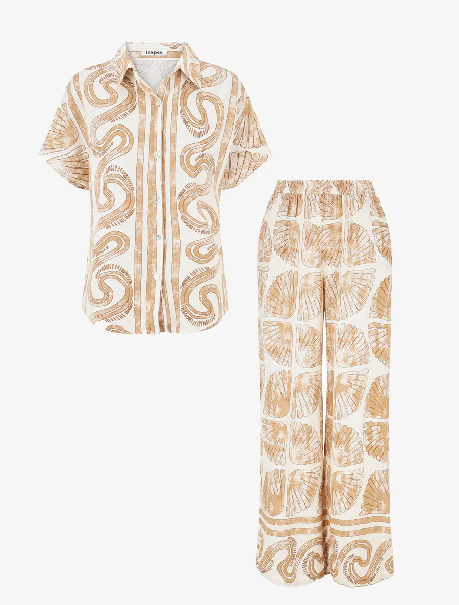 Overhemd en broek met fantasieprint - Beige - Image 2