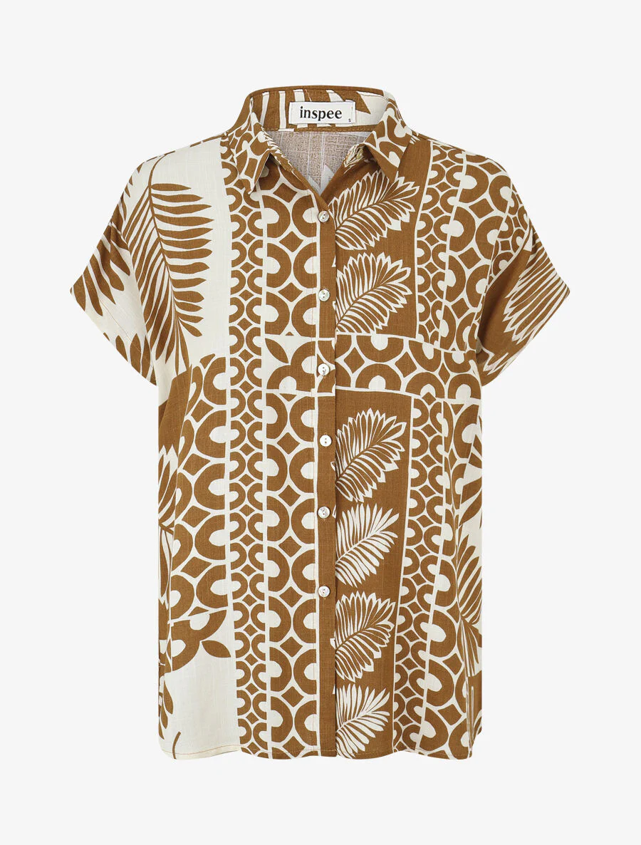 Overhemd en broek met tropische print - Bruin - Image 3