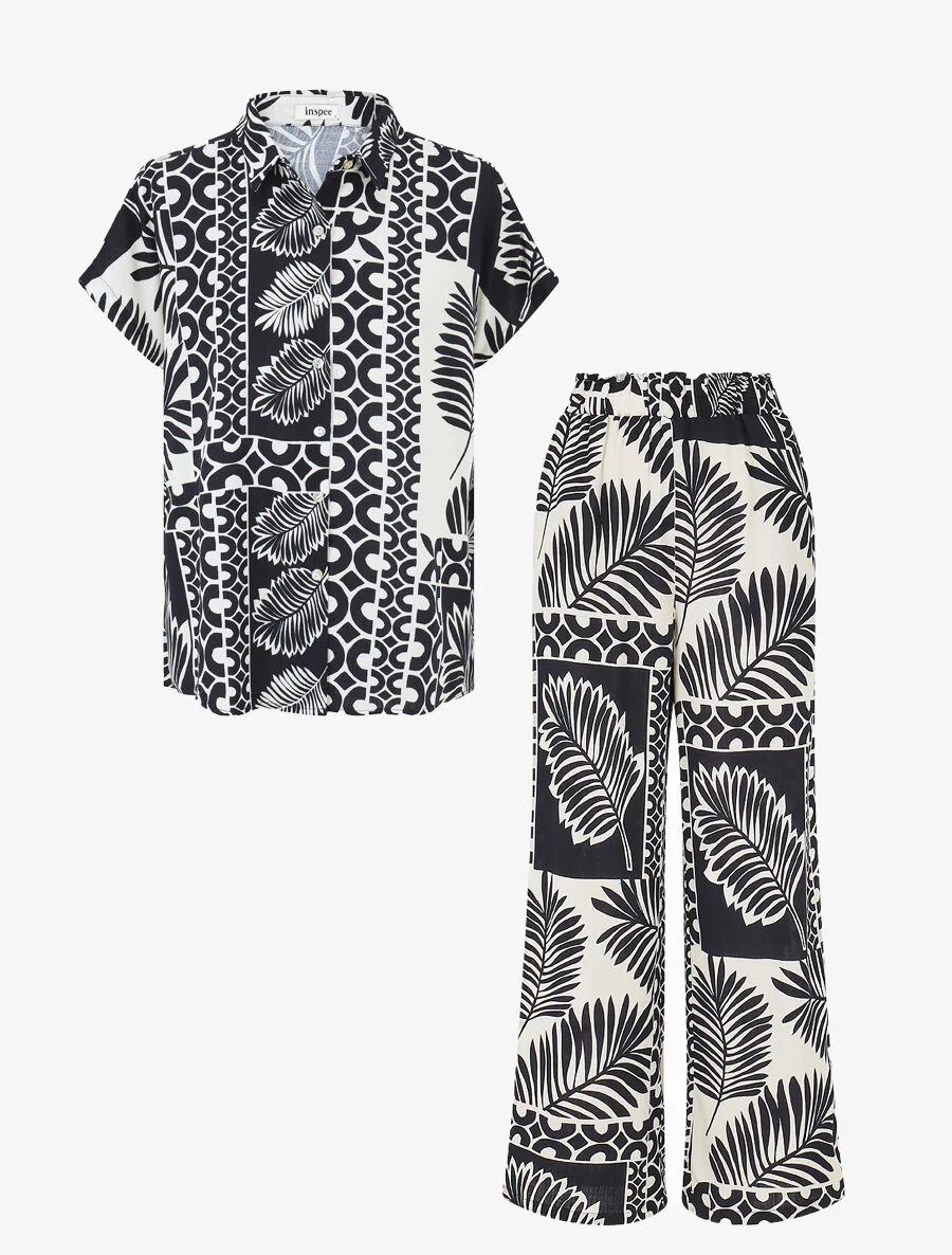 Overhemd en broek met tropische print - Donkerblauw - Image 2