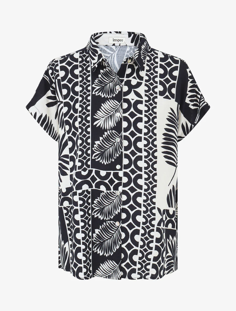 Overhemd en broek met tropische print - Donkerblauw - Image 3