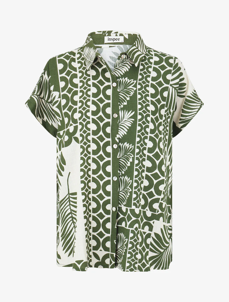Overhemd en broek met tropische print - Kakigroen - Image 3