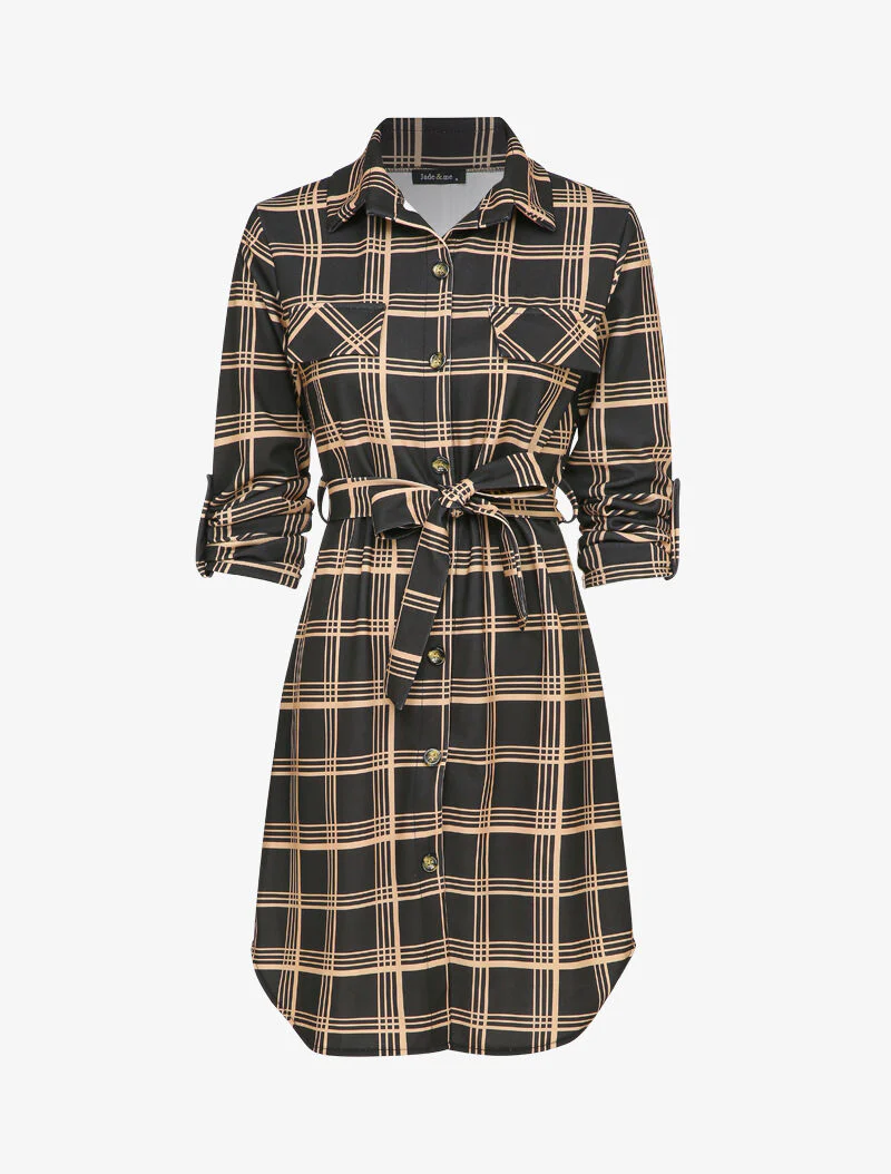 Geruite overhemdjurk - Zwart/beige
