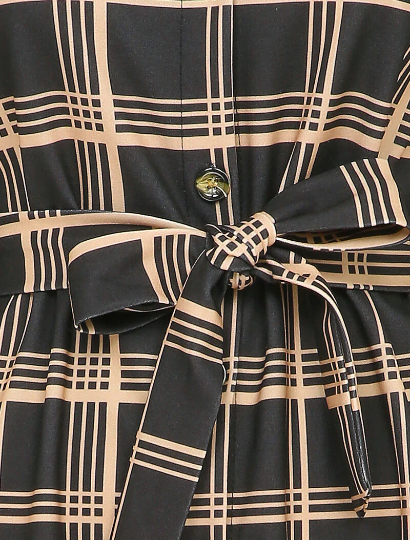 Geruite overhemdjurk - Zwart/beige - Image 3