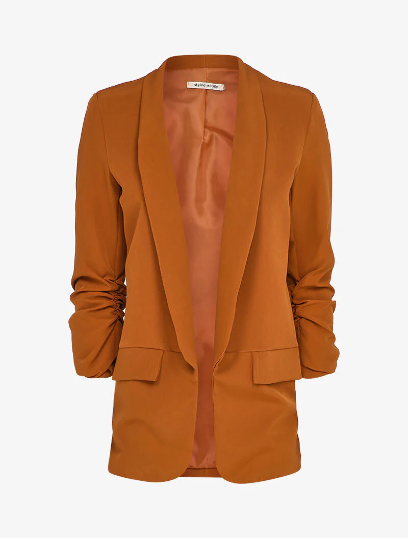 Oversized blazer met geplooide elleboogmouwen - Camel