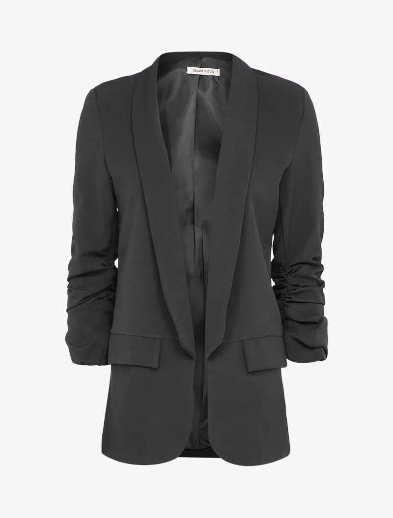 Oversized blazer met geplooide elleboogmouwen - Zwart