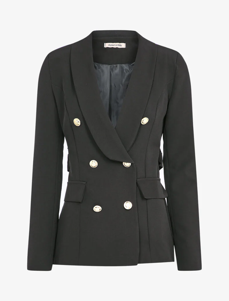 Oversized blazer met gestileerde knopen en riem - Zwart - Image 2
