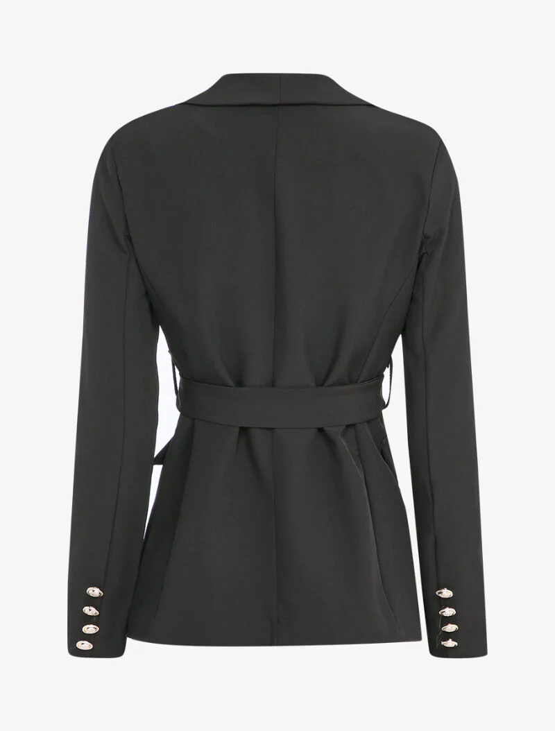 Oversized blazer met gestileerde knopen en riem - Zwart - Image 3