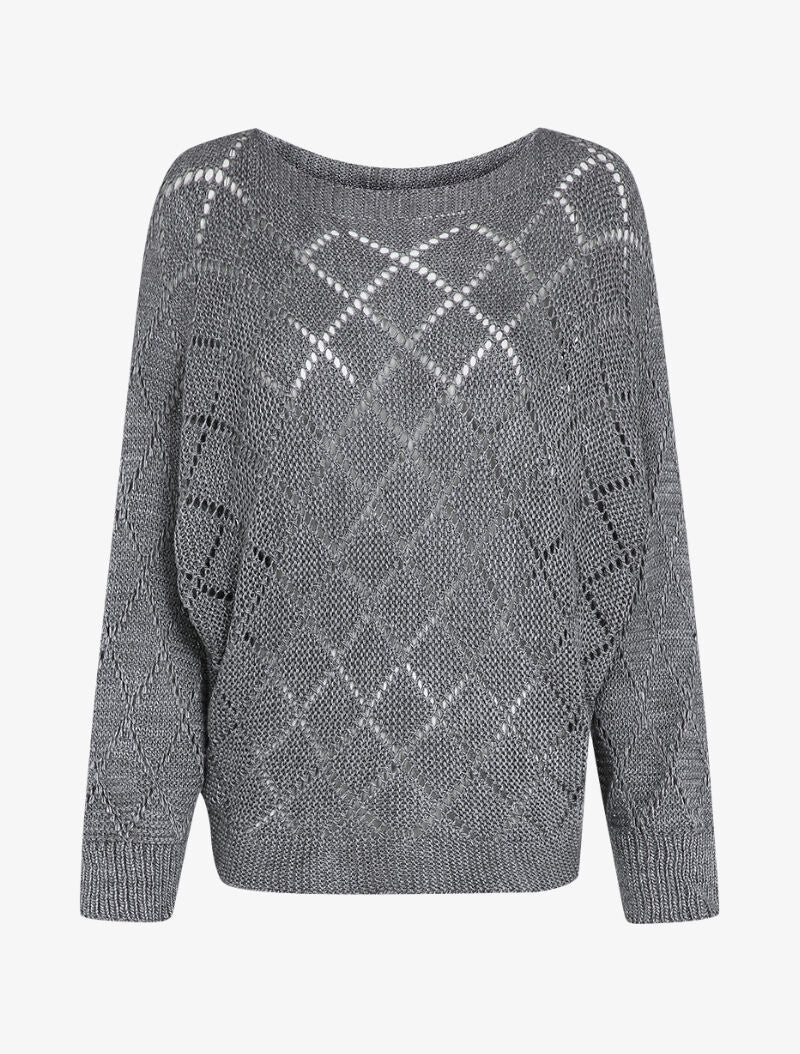 Oversized trui in opengewerkte brei met dolmanmouwen - Donkergrijs
