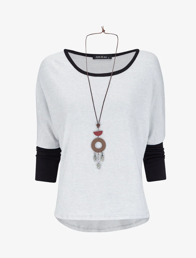 Oversized dolman trui met lange ketting - Lichtgrijs