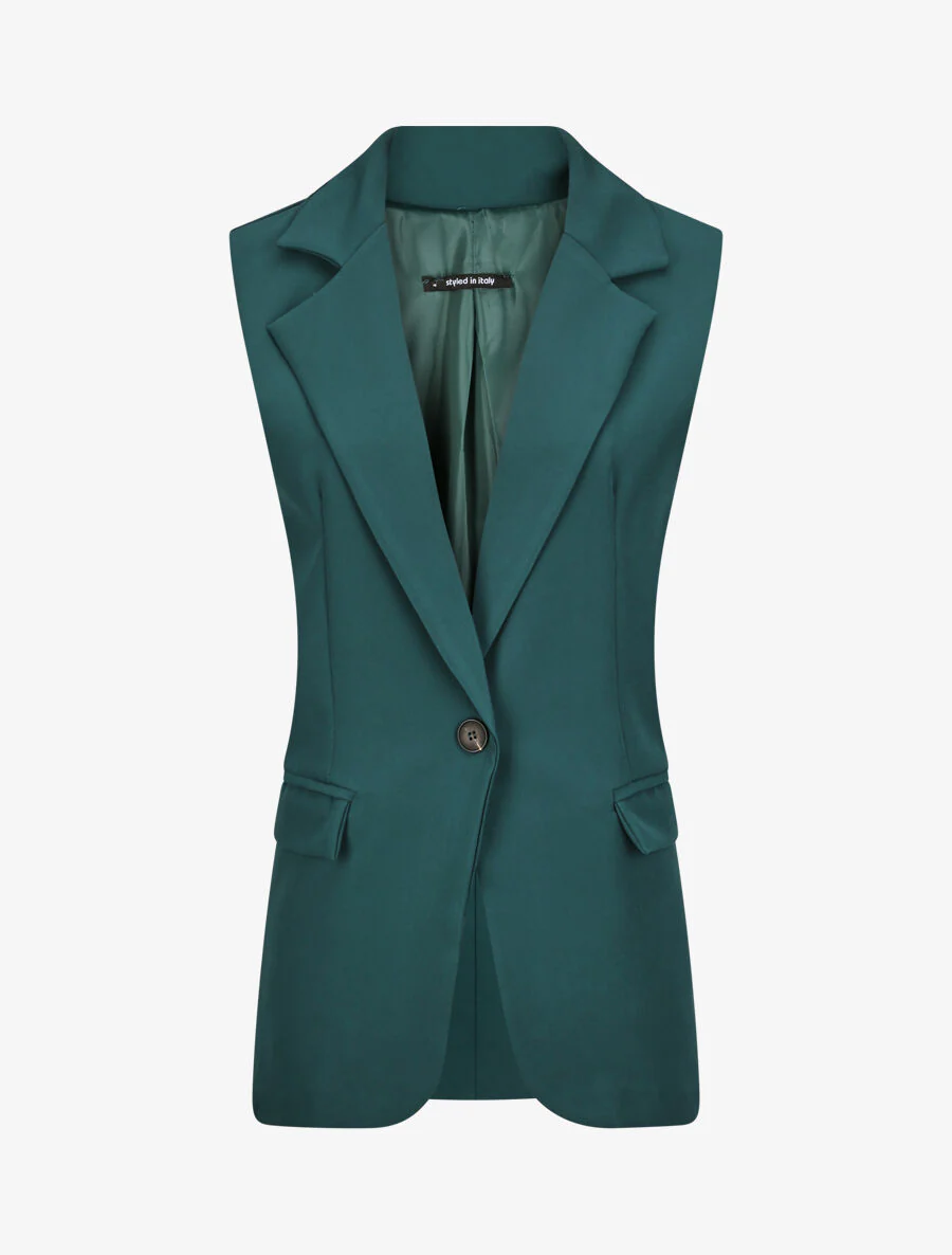 Oversized eenkleurige mouwloze blazer - Donkergroen
