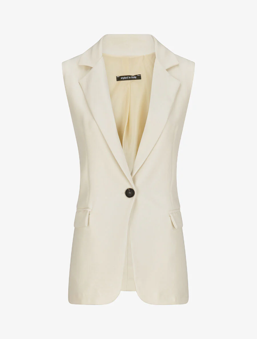 Oversized eenkleurige mouwloze blazer - beige