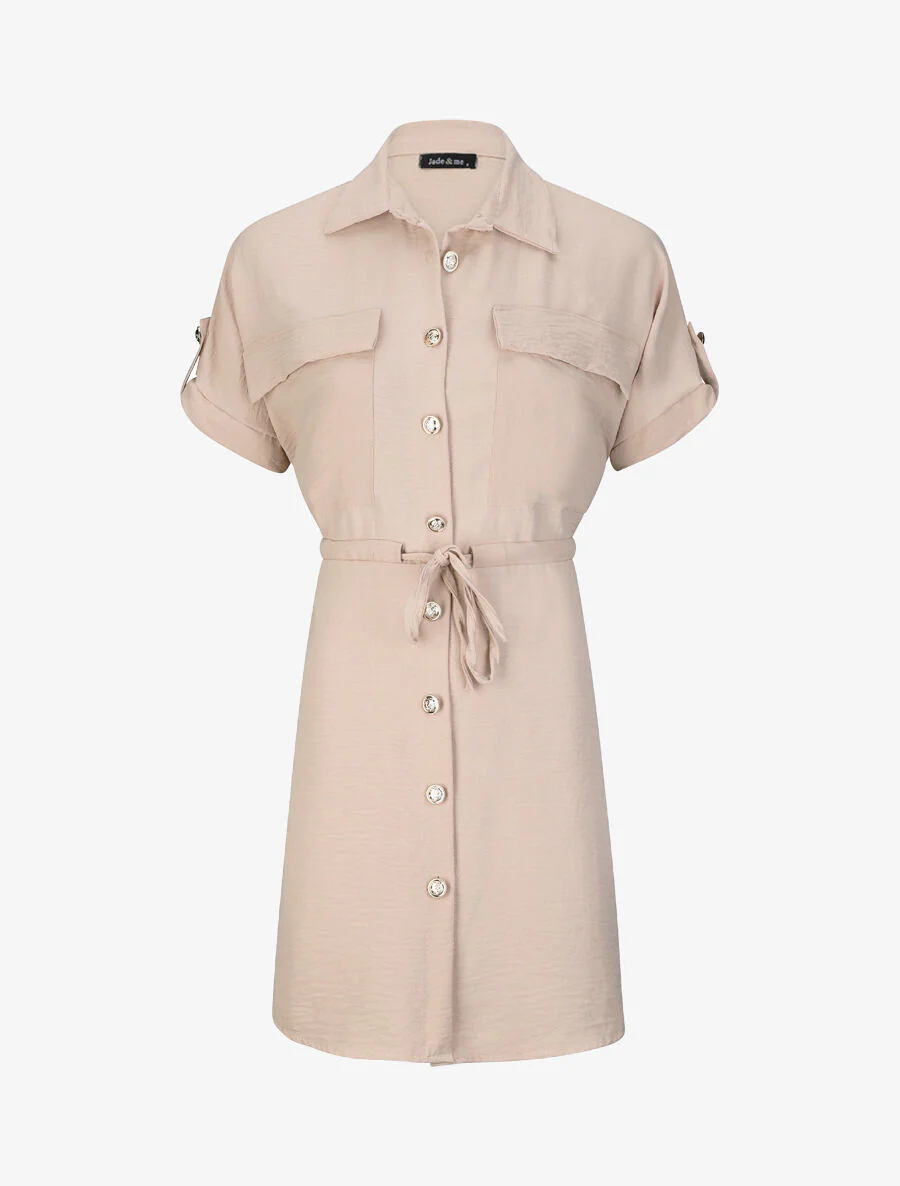Oversized eenvoudige korte mouw shirtjurk - beige - Image 2