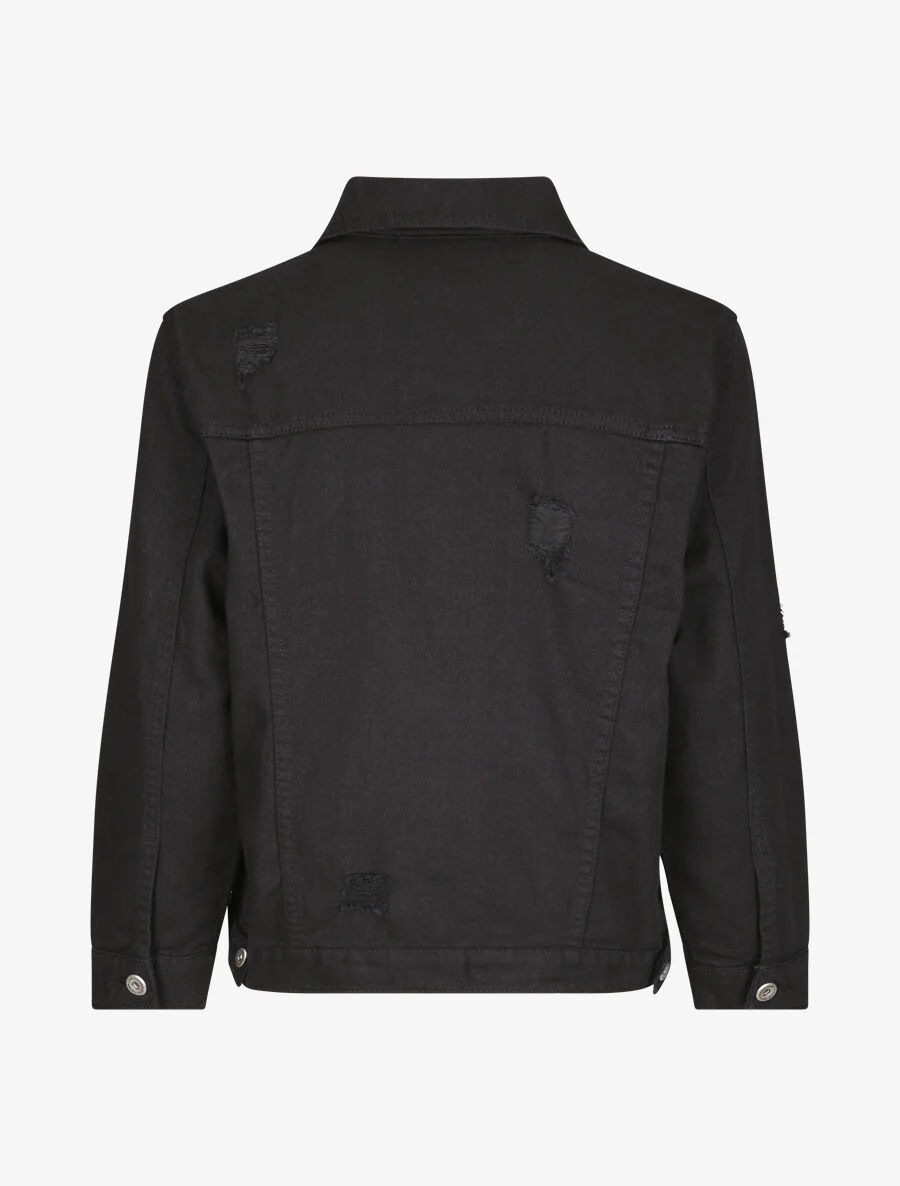 Oversized jeans jasje met gescheurde details - Zwart - Image 2