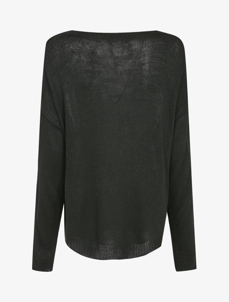 Lange oversized trui met zilveren sterpatroon - Zwart - Image 2