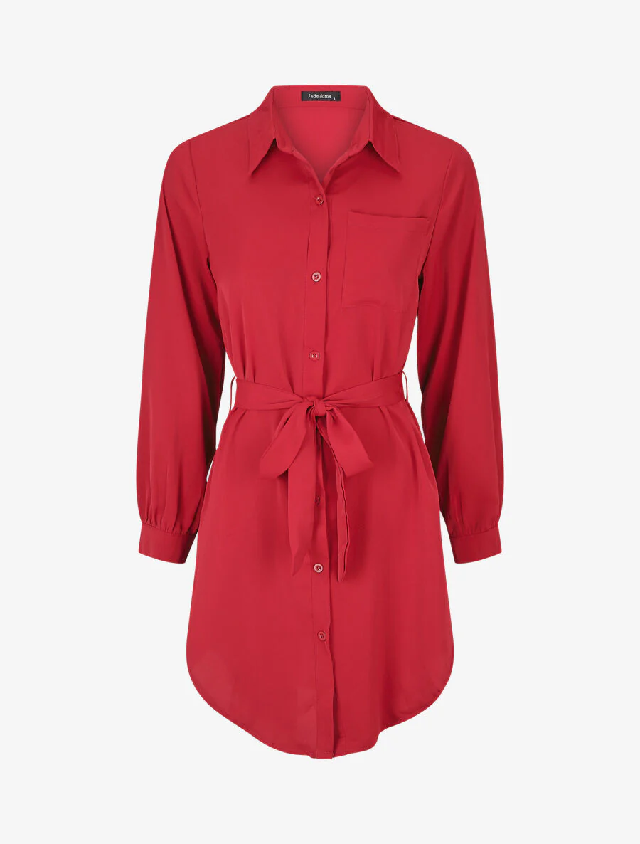 Oversized overhemd met ceintuur - Rood